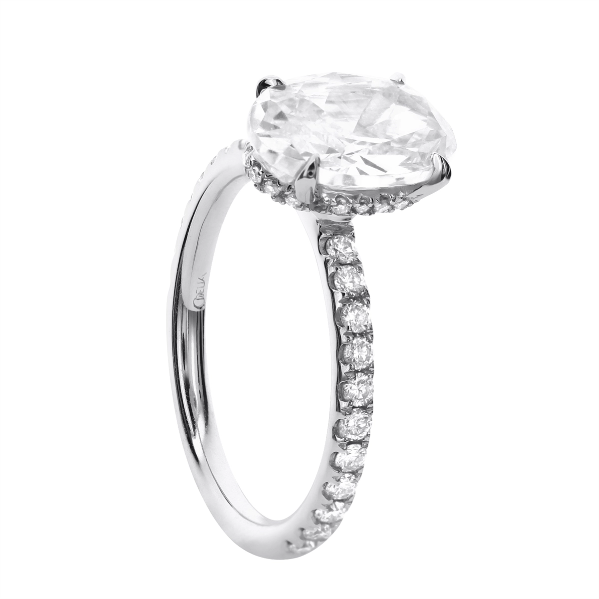 18K White Gold Semi Mount Ring for Oval Center