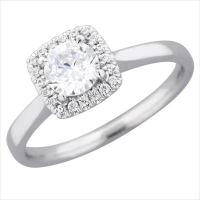 18K White Gold Semi Mount, Square Halo, Plain Sides