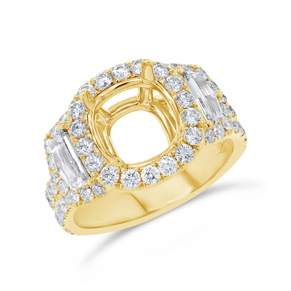 18K Yellow Gold Semi Mount, Cushion Halo