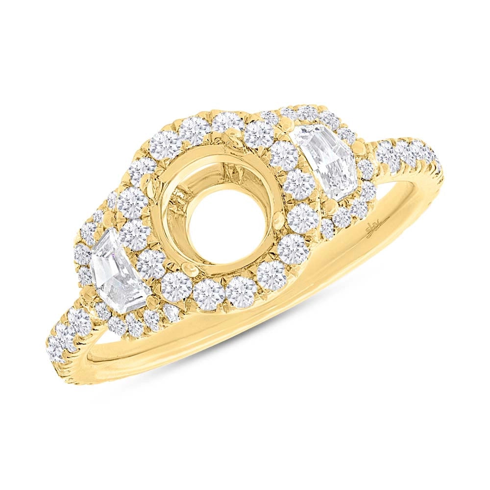 18K Yellow Gold Semi Mount, Round Halo