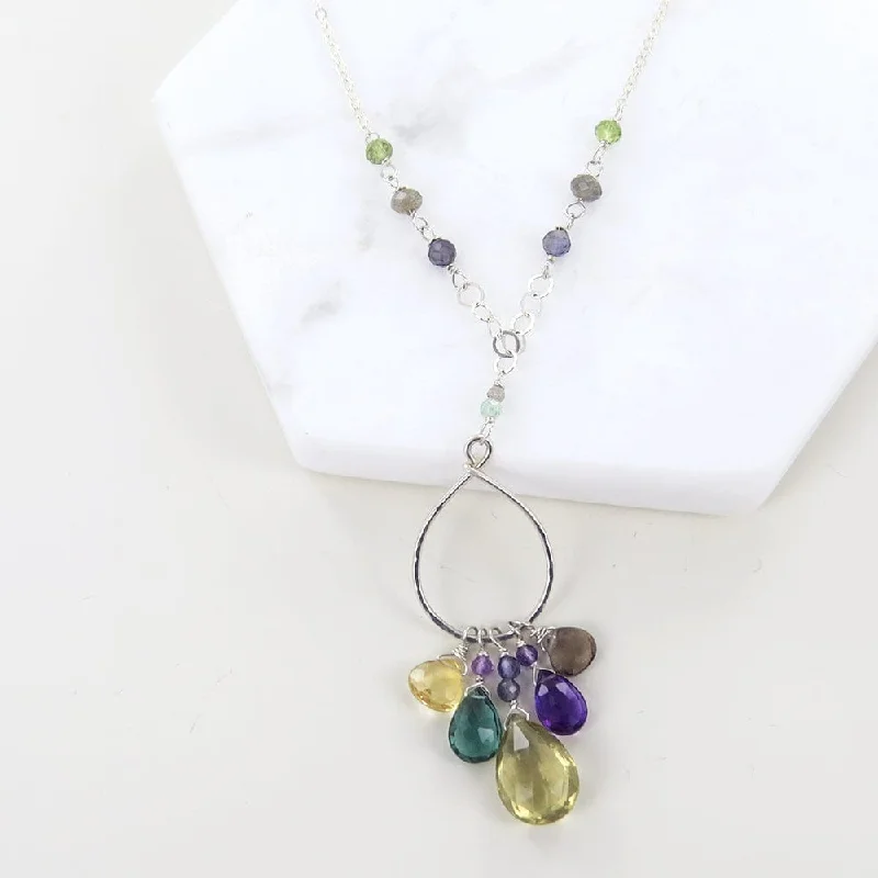 Sterling Silver Loop with Semi-Precious Stone Cluster Necklace