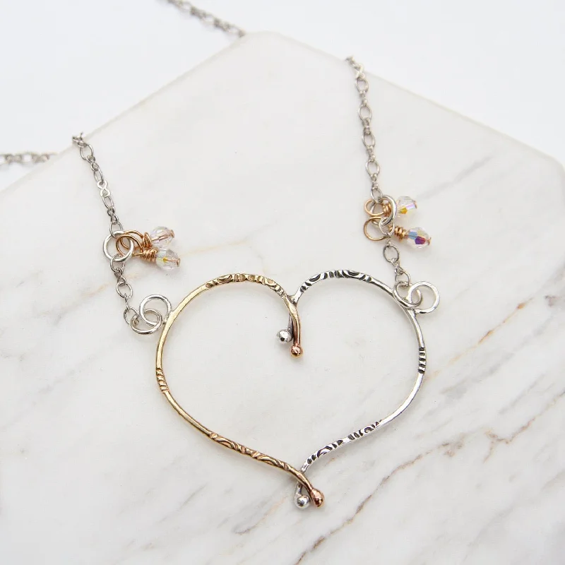 Brass & Sterling Silver Ribbon Heart Necklace