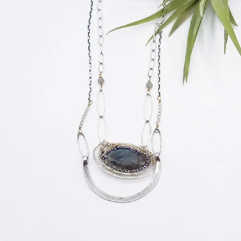 HAND FORMED STERLING SILVER ARC WITH LABRADORITE MARQUISE NECKLACE