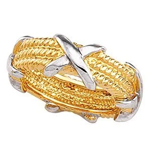 7mm 18k Yellow Gold and 18k White Gold Two-Tone Criss-Cross and Rope Design Band, Size 5.5