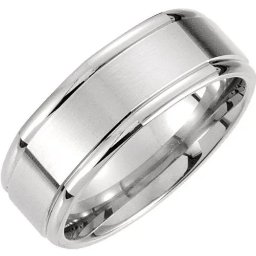 8mm 14k White Gold Soft Octagon Carved Comfort Fit Band Sizes 4 to 14