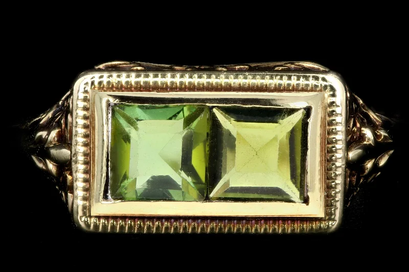 Art Deco 14K Yellow Gold .75CTW Green Tourmaline Ring