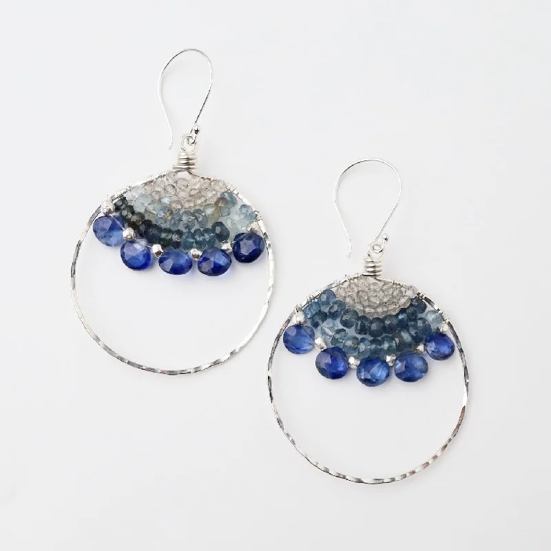 Large Silver Hoop Woven with Kyanite Earring