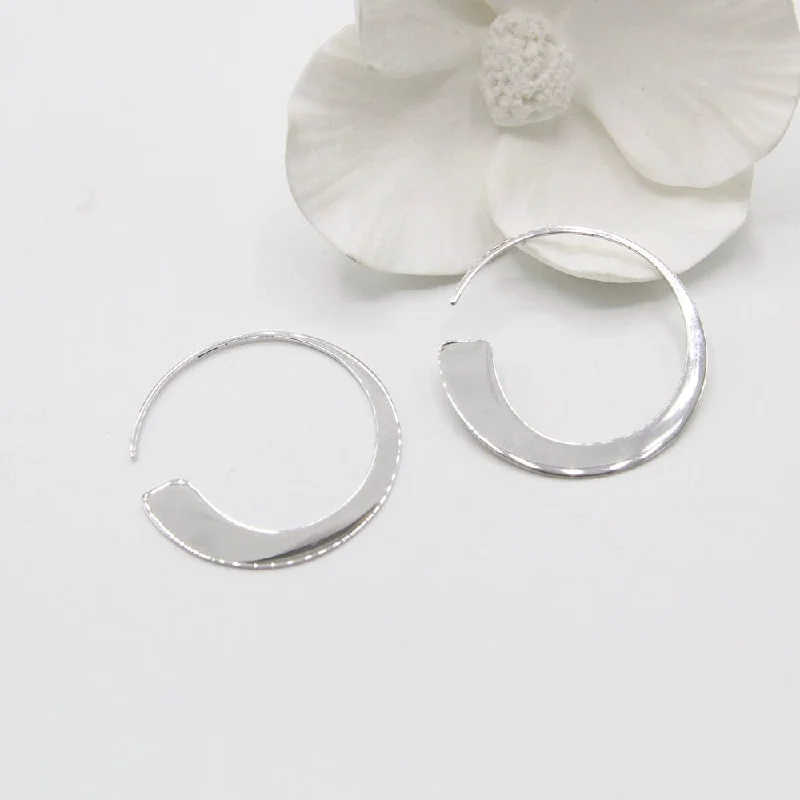 Silver Geometry Slim Hoop Earrings