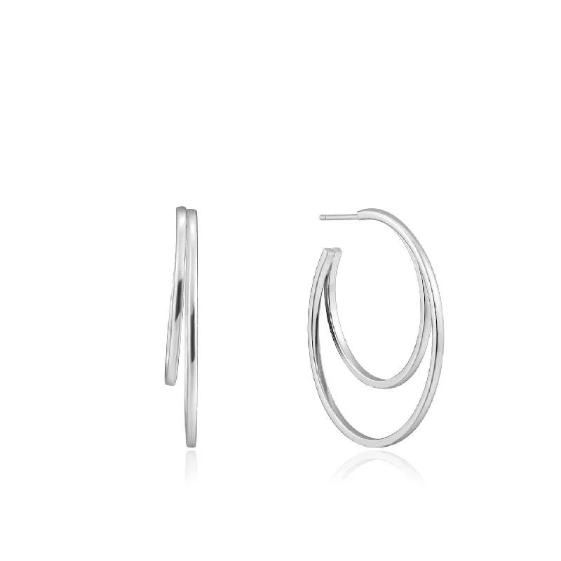 Silver Crescent Hoop Earrings