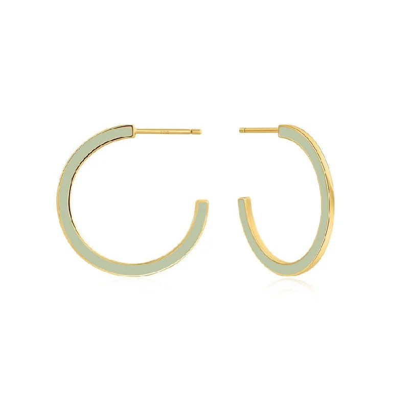 Sage Enamel Gold Hoop Earrings