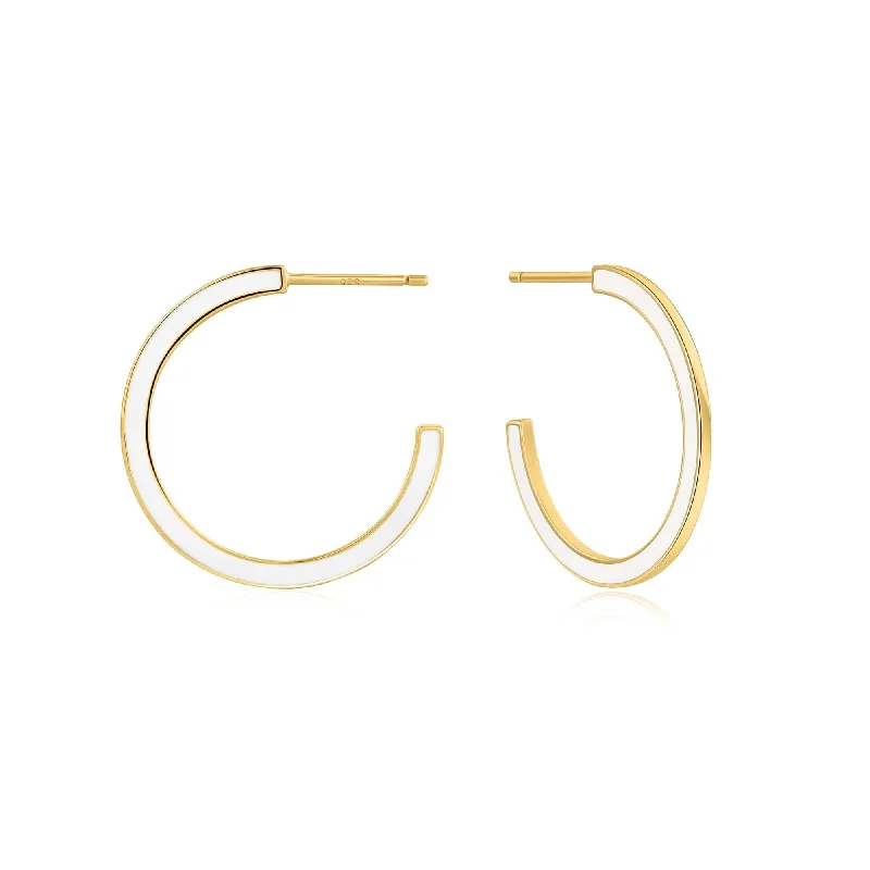 White Enamel Gold Hoop Earrings