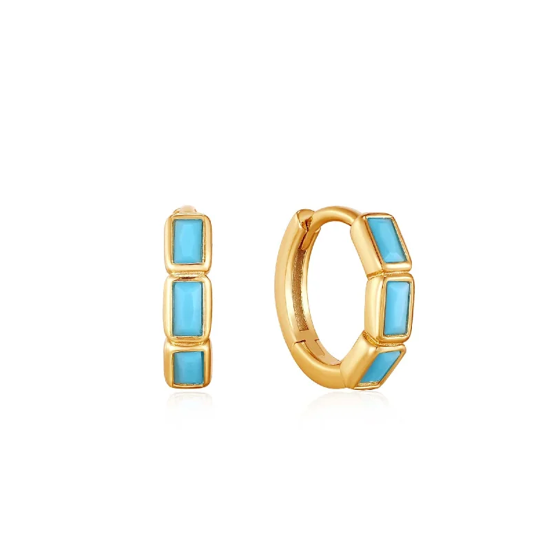 Turquoise Gold Huggie Hoop Earrings