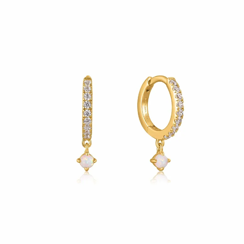 Gold Sparkle Kyoto Opal Drop Huggie Hoop Earrings