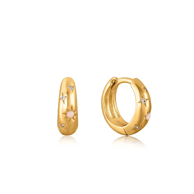 Gold Starry Kyoto Opal Huggie Hoop Earrings