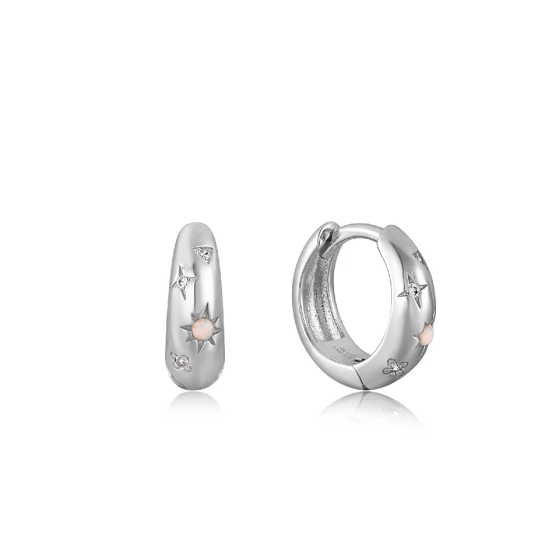 Silver Starry Kyoto Opal Huggie Hoop Earrings