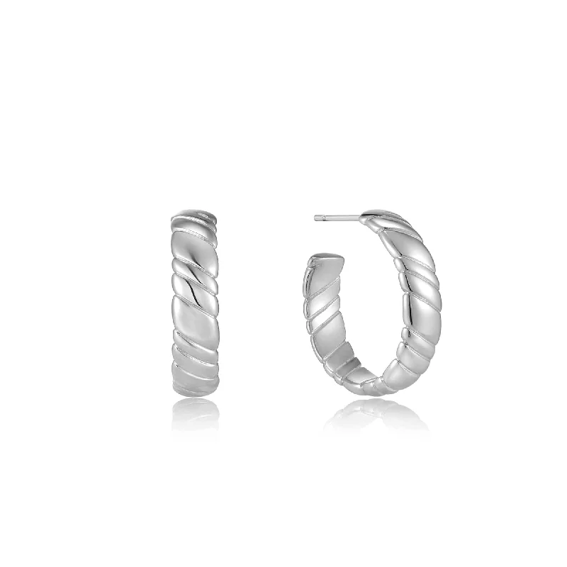 Silver Smooth Twist Hoop Stud Earrings