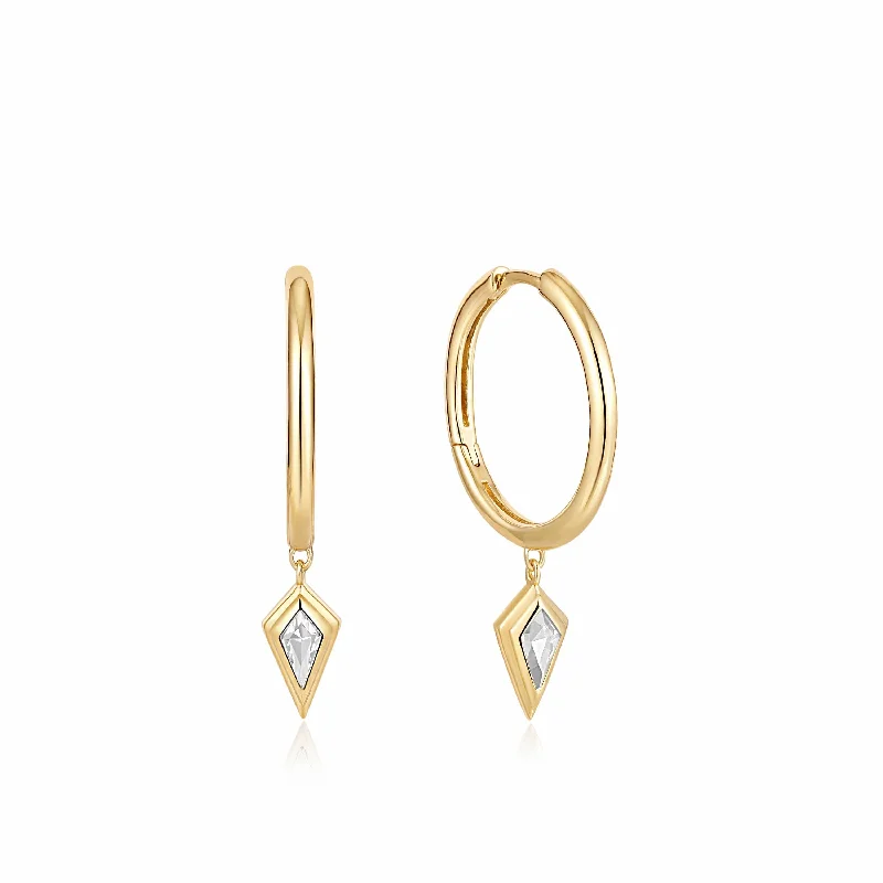 Gold Sparkle Drop Pendant Hoop Earrings