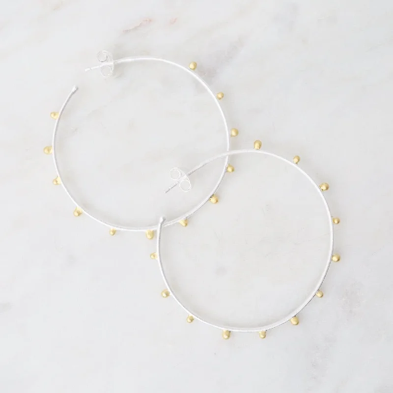 Matte Silver Dotted Hoop Earrings - Large