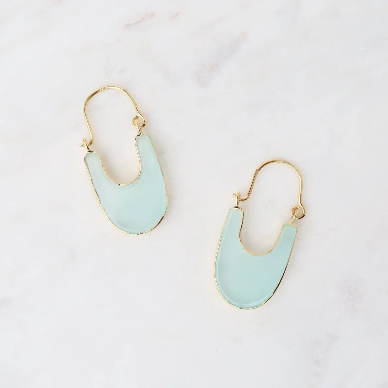 Stone Slice Hoop Earrings - Aqua Blue Chalcedony