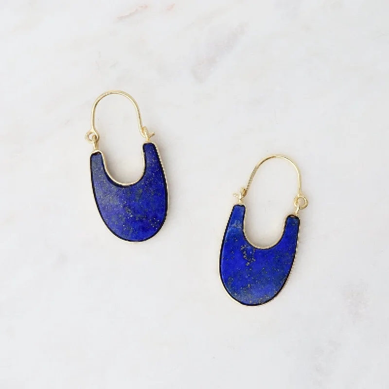 Stone Slice Hoop Earrings - Lapis