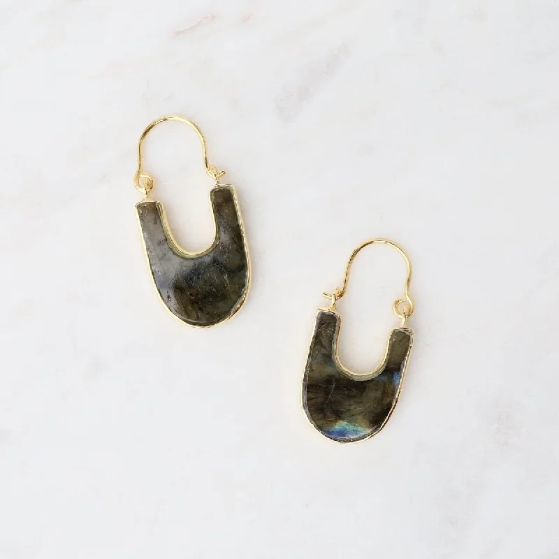 Stone Slice Hoop Earrings - Labradorite