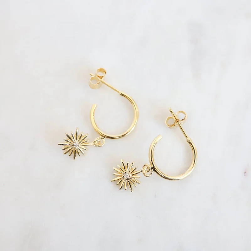 Hoops with Hanging Sunburst in Gold Vermeil