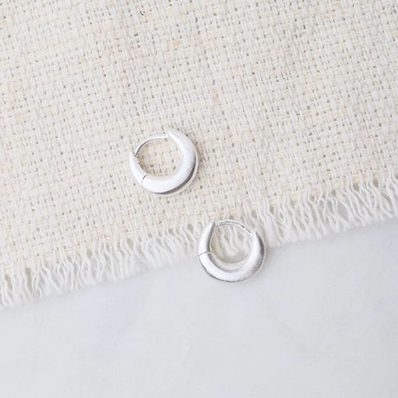 Brushed Sterling Silver Tiny Crescent Click Huggie Hoops