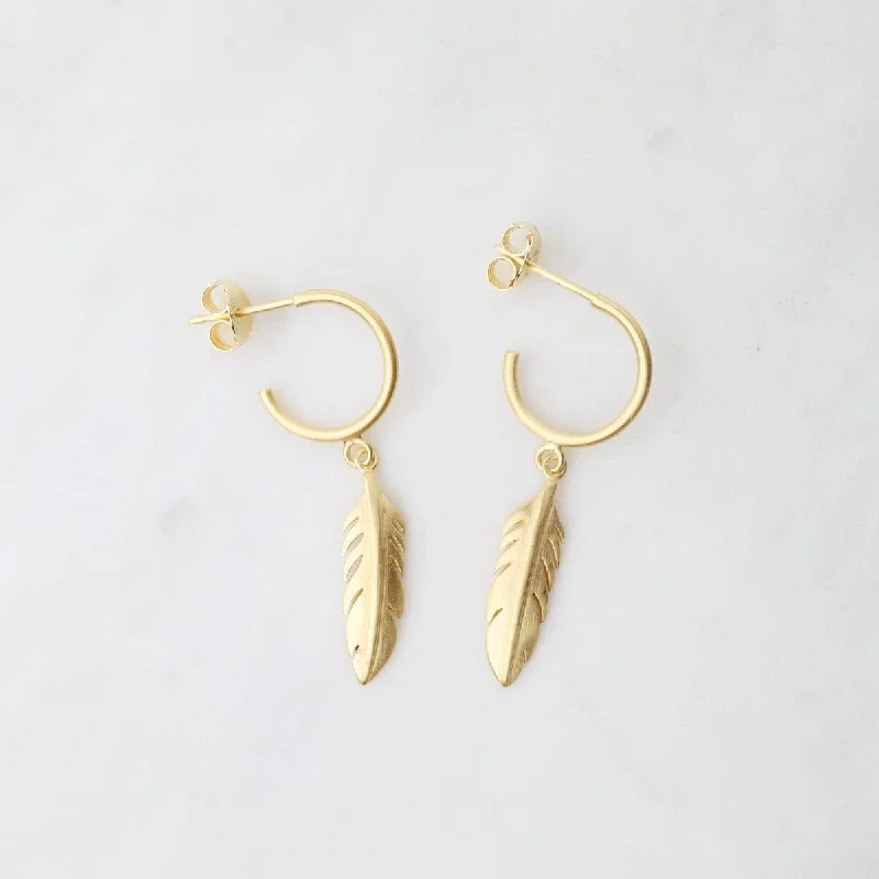 Brushed Gold Vermeil Hoops With Feathers