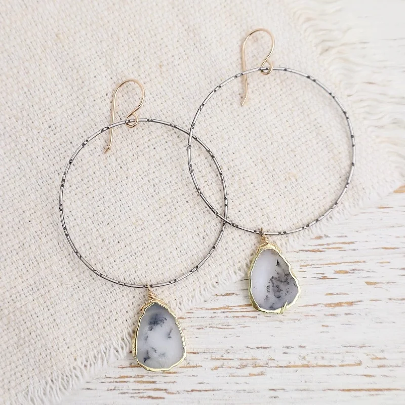 Large Hoop with Dendrite Opal Earrings