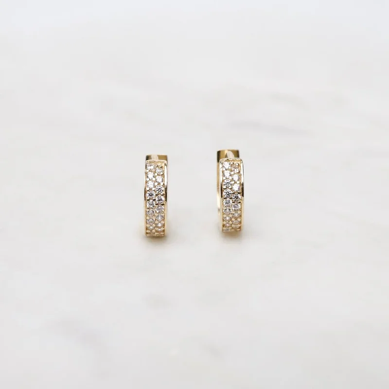 14K Yellow Gold & CZ Huggie Hoops