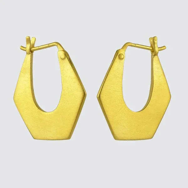 Gold Plated Brass Medium Four Corner Hoop Earrings