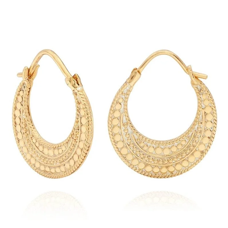 Contrast Dotted Crescent Hoop Earrings - Gold