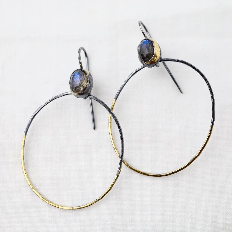 Rim Hoop Earrings with Labradorite