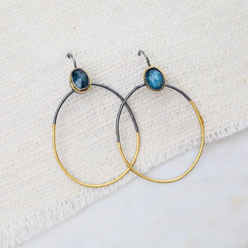 Teal Kyanite Rim Hoop Earrings