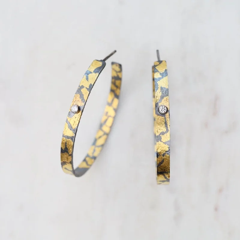 Extra Large Speckled  Diamond Hoop Earrings