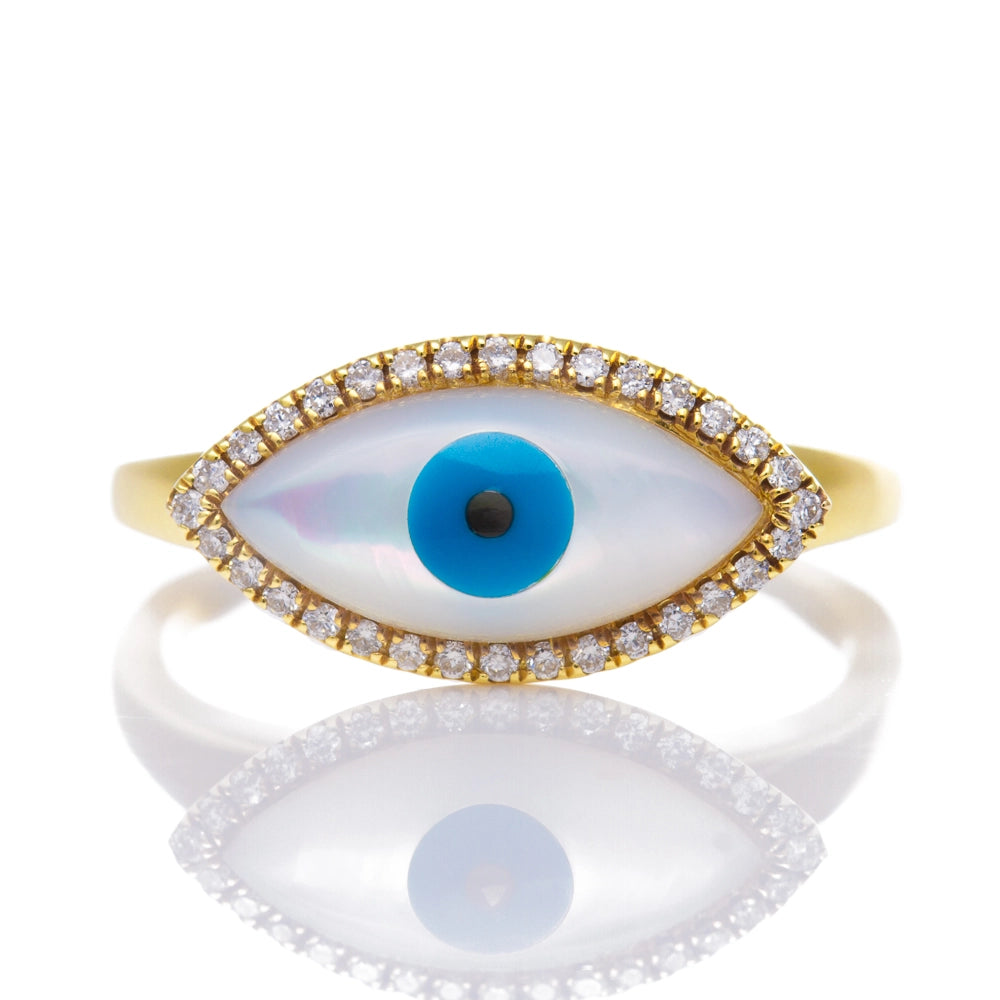 Evil Eye Ring in 18K Yellow Gold and Mother of Pearl