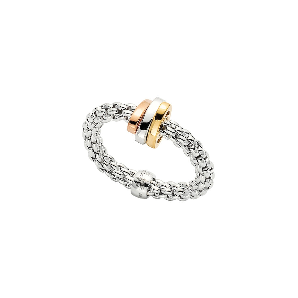 Fope 18K White Gold Prima Collection Ring with Tri-Gold Rondels