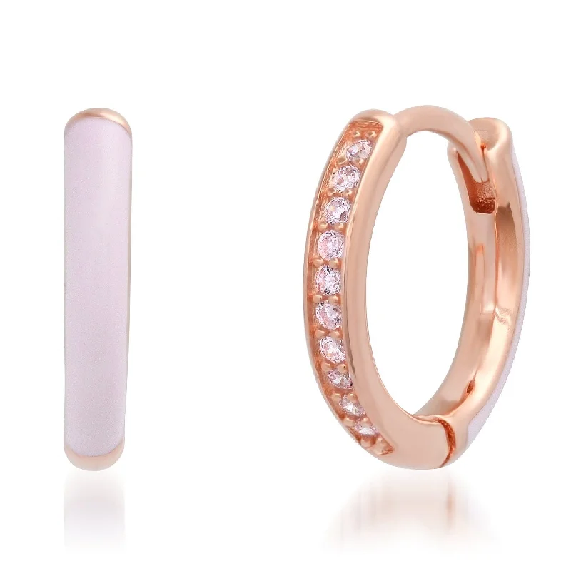 Rose Gold Vermeil Huggie Hoops with Pink Enamel & CZ