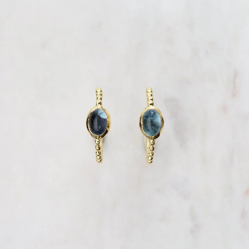 Gold Hoop Earrings with Blue Iolite