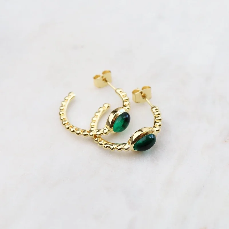 Gold Hoop Earrings with Green Tourmaline