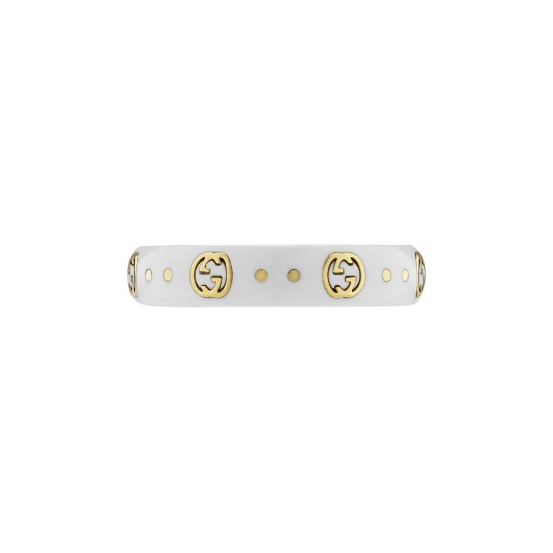 Gucci 18K Yellow Gold and White Zirconia Icon Ring with GG Details