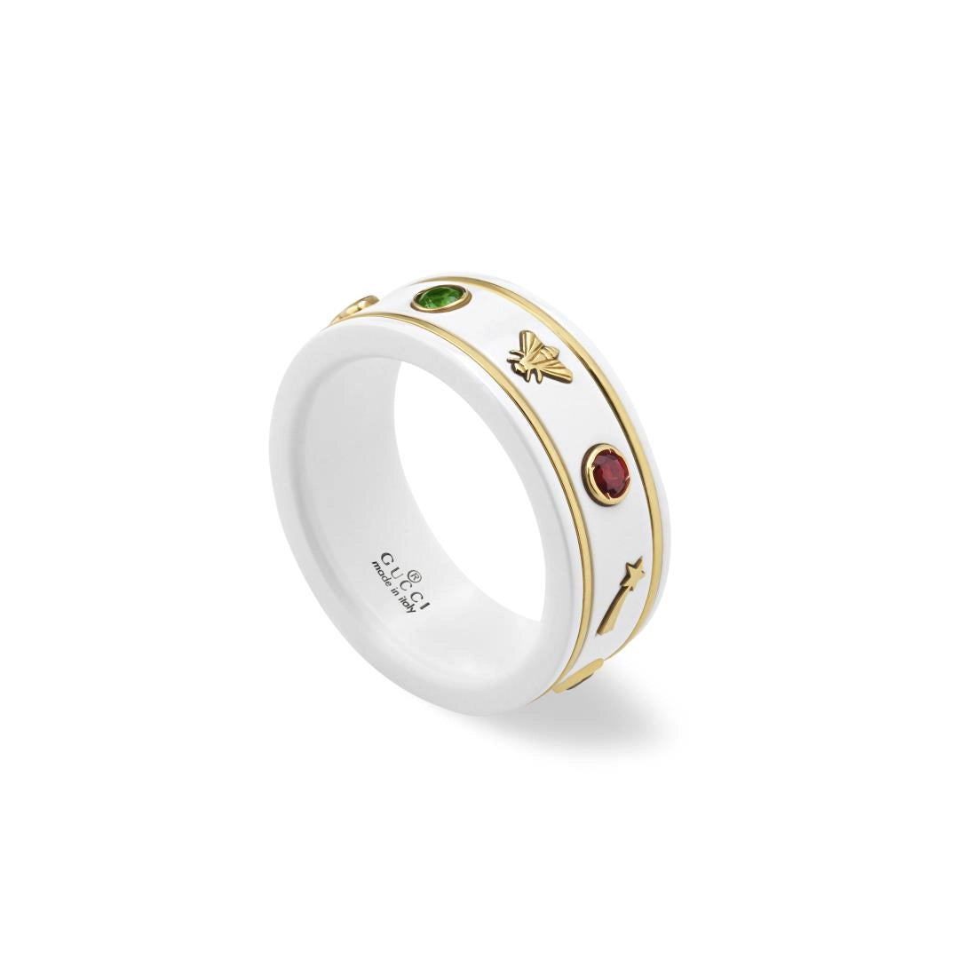 Gucci 18K Yellow Gold & White Zirconia Icon Band with Multi-Color Topaz