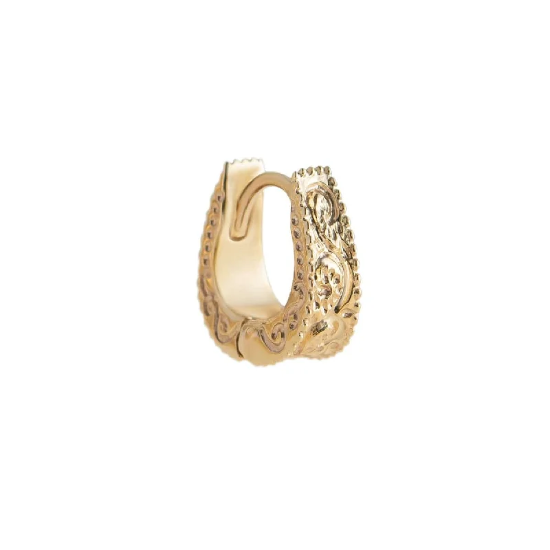 9k Yellow Gold Dala Detail Textured Huggie - Original - SINGLE EARRING