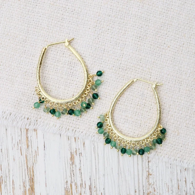 Green Beaded Hoops