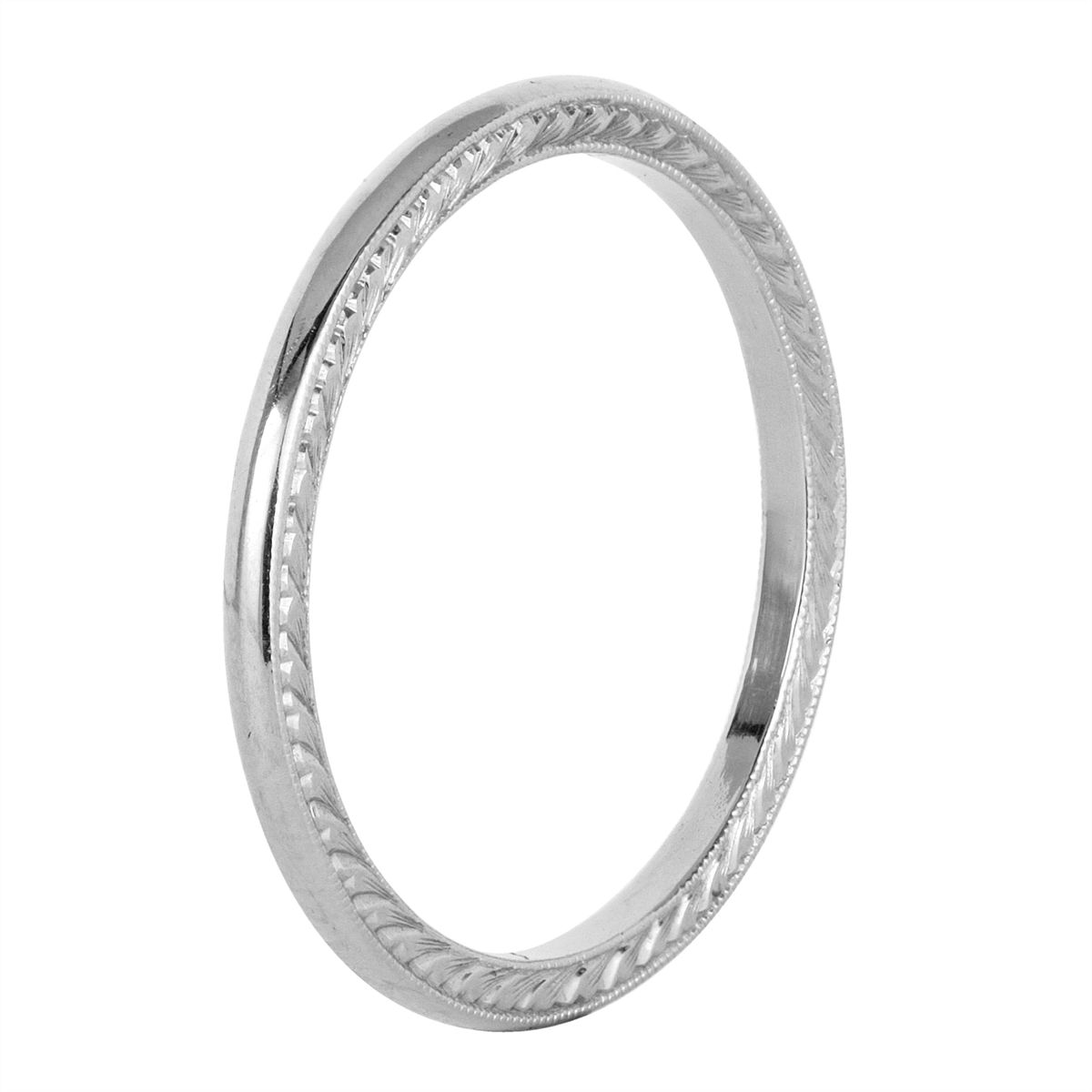 Jack Kelege 18K White Gold Band, High Polish w/Engraving