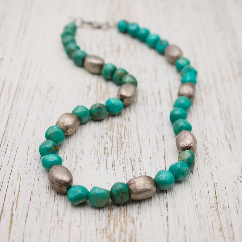 Kingman Turquoise & Brushed Sterling Silver Necklace