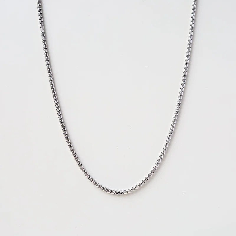 Rhodium Plated Silver Rounded Box Chain - 16"