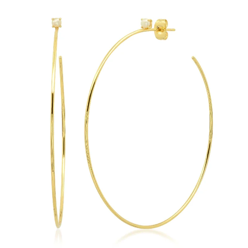 Gold Plated Large Simple Hoops with Pearl Studs