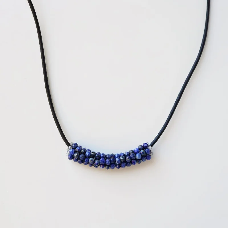 Hand Stitched Lapis with Silver Trim Necklace