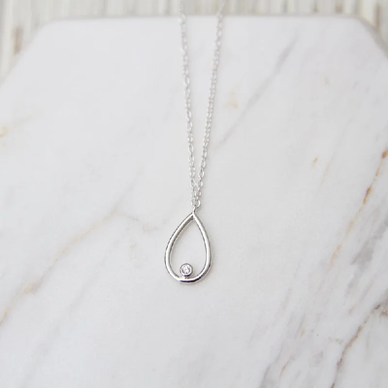 Sterling Silver Little Teardrop with Bezel Set CZ Necklace